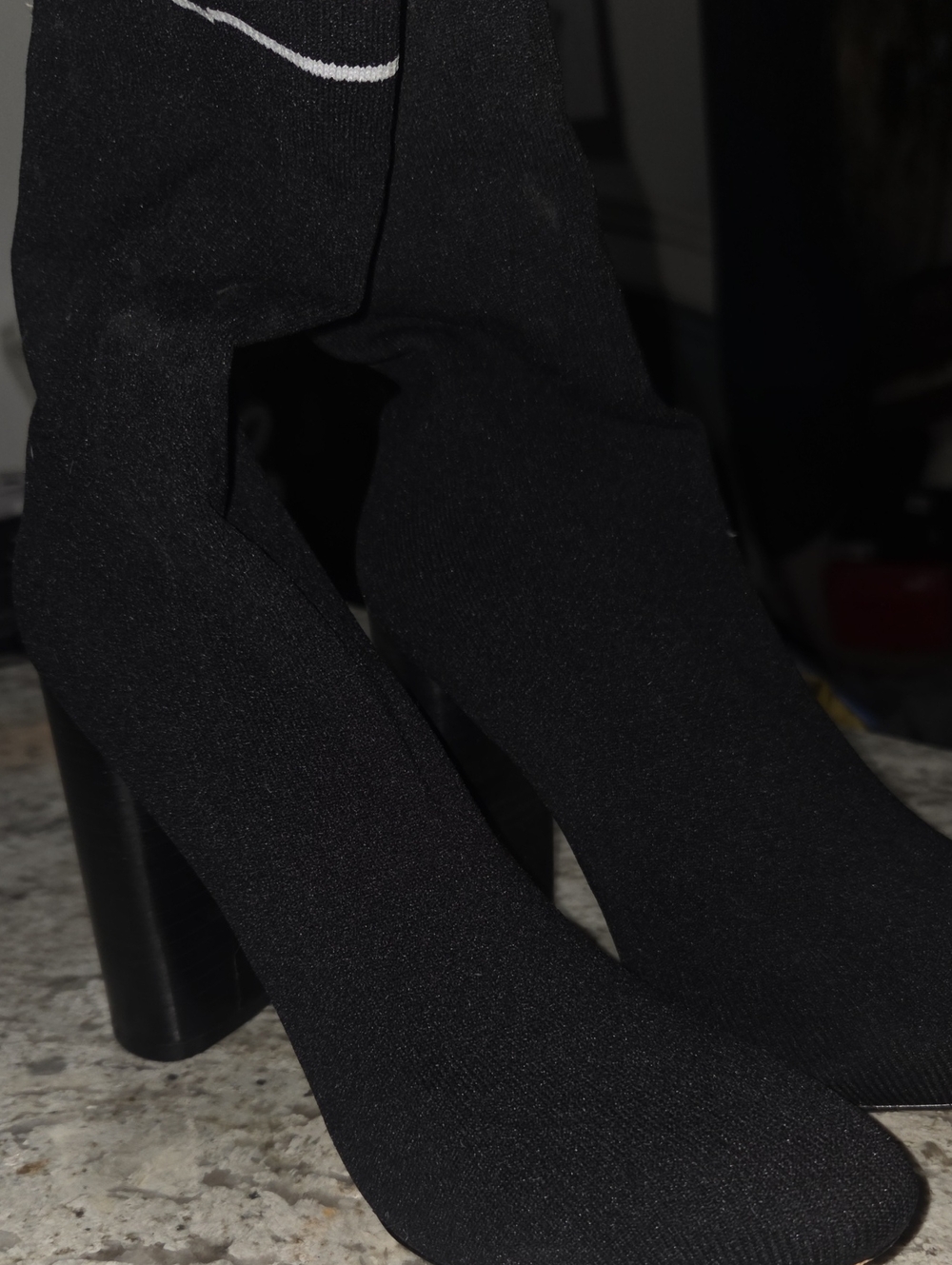 Aldo Black Stretch Sock Boots with Block Heel